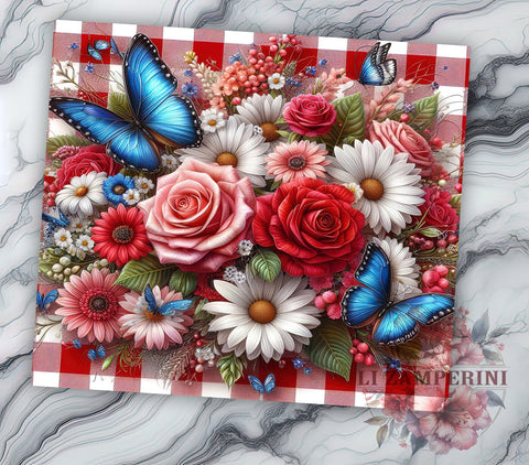 Red White Flowers 20oz Tumbler Wrap PNG, Shabby Chic Roses & Daisies Floral Tumbler Png, Straight & Tapered Tumbler Wrap, Instant Digital Download Sublimation Li Zamperini 