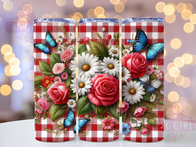 Red White Flowers 20oz Tumbler Wrap Sublimation Design, Straight Tapered Tumbler Wrap, Shabby Chic Roses & Daisies Floral Tumbler Png, Instant Digital Download Sublimation SvggirlplusArt 