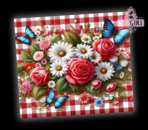 Red White Flowers 20oz Tumbler Wrap Sublimation Design, Straight Tapered Tumbler Wrap, Shabby Chic Roses & Daisies Floral Tumbler Png, Instant Digital Download Sublimation SvggirlplusArt 