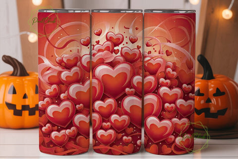 Red White Hearts 20oz Tumbler Wrap Sublimation PixelChick 