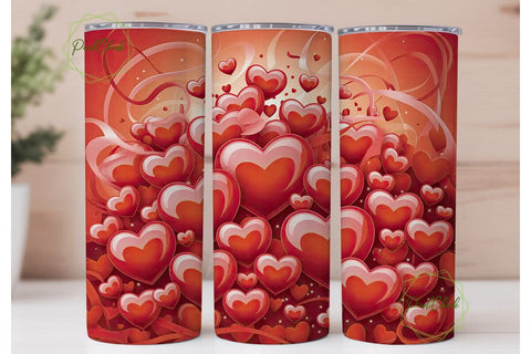 Red White Hearts 20oz Tumbler Wrap Sublimation PixelChick 