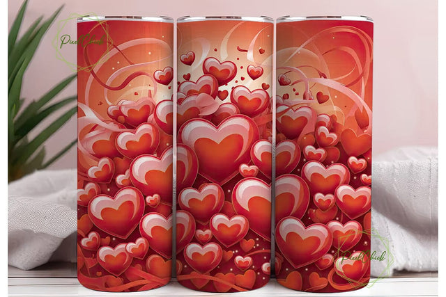 Red White Hearts 20oz Tumbler Wrap Sublimation PixelChick 