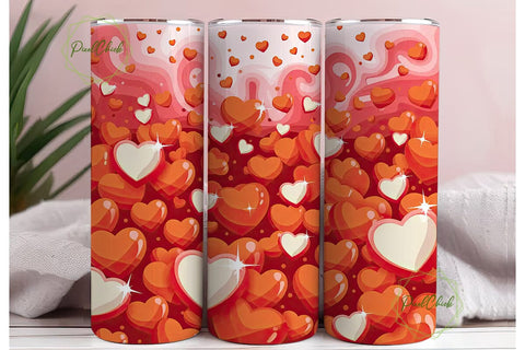Red White Hearts 20oz Tumbler Wrap Sublimation PixelChick 