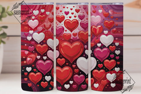 Red White Hearts 20oz Tumbler Wrap Sublimation sassyprint 