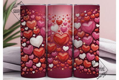 Red White Hearts 20oz Tumbler Wrap Sublimation sassyprint 
