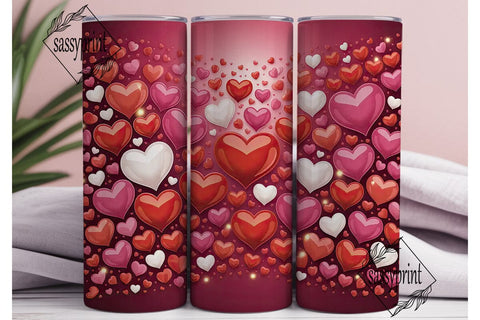 Red White Hearts 20oz Tumbler Wrap Sublimation sassyprint 
