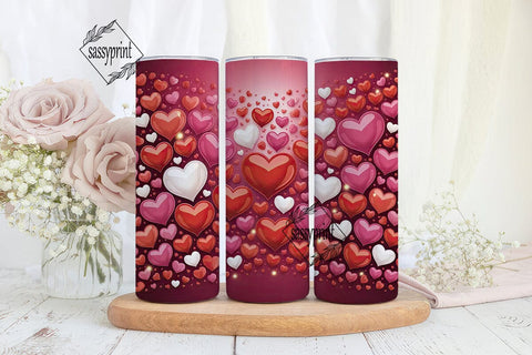 Red White Hearts 20oz Tumbler Wrap Sublimation sassyprint 