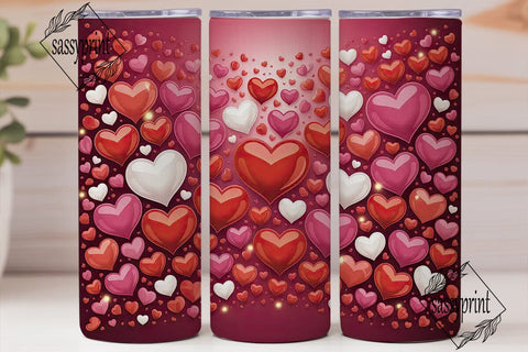 Red White Hearts 20oz Tumbler Wrap Sublimation sassyprint 