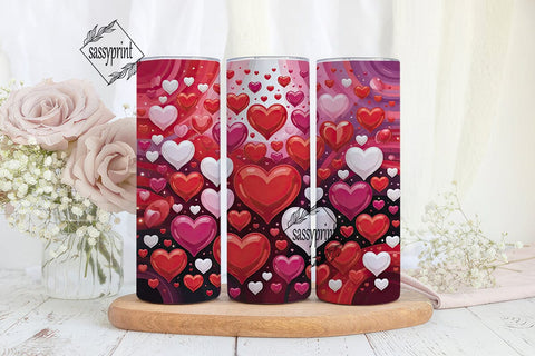 Red White Hearts 20oz Tumbler Wrap Sublimation sassyprint 