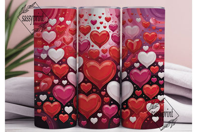 Red White Hearts 20oz Tumbler Wrap Sublimation sassyprint 