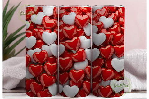 Red White Hearts Background Tumbler Wrap Sublimation PixelChick 