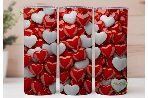 Red White Hearts Background Tumbler Wrap Sublimation PixelChick 
