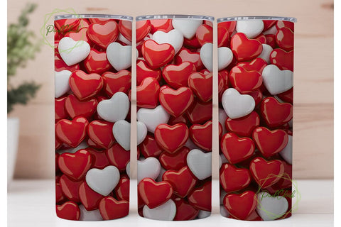 Red White Hearts Background Tumbler Wrap Sublimation PixelChick 
