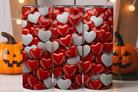 Red White Hearts Background Tumbler Wrap Sublimation PixelChick 