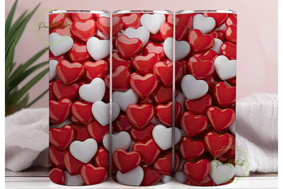 Red White Hearts Background Tumbler Wrap Sublimation PixelChick 