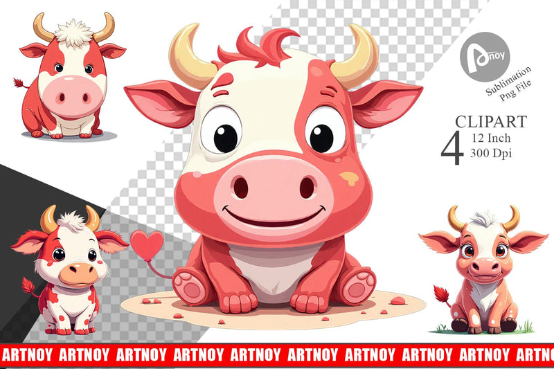 Red White Moo Clipart Sublimation artnoy 
