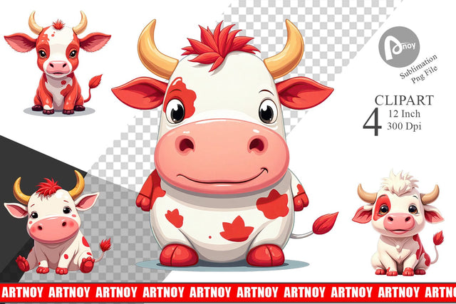 Red White Moo Clipart Sublimation artnoy 