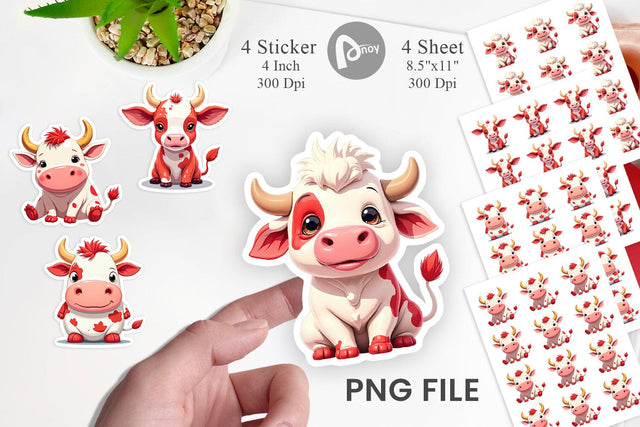 Red White Moo Sticker Sublimation artnoy 