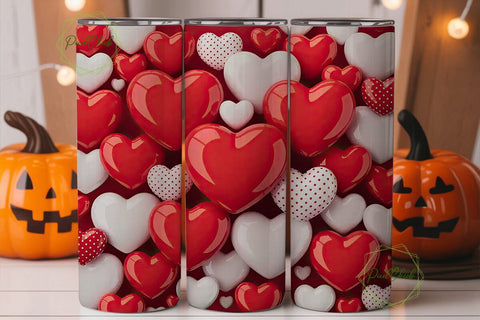 Red White Polka Dot Hearts 20oz Tumbler Sublimation PixelChick 