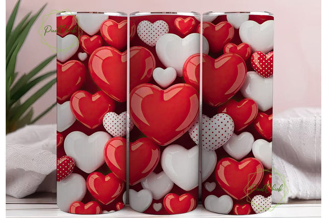 Red White Polka Dot Hearts 20oz Tumbler Sublimation PixelChick 