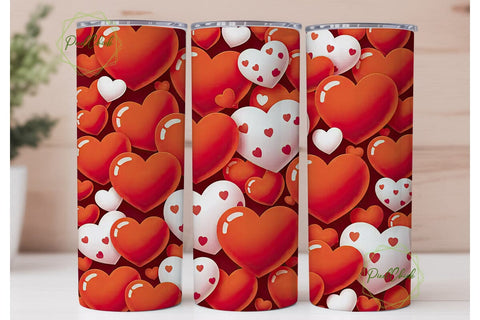 Red White Polka Dot Hearts 20oz Tumbler Sublimation PixelChick 