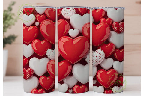 Red White Polka Dot Hearts 20oz Tumbler Sublimation PixelChick 
