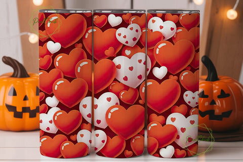 Red White Polka Dot Hearts 20oz Tumbler Sublimation PixelChick 