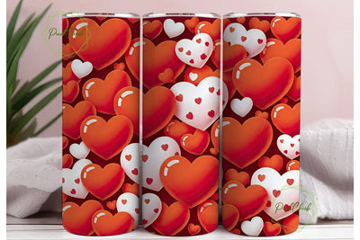 Red White Polka Dot Hearts 20oz Tumbler Sublimation PixelChick 