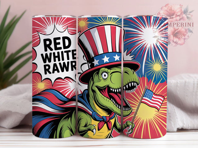 Red White RAWR 20oz Tumbler, Cartoon Dinosaur Wrap, American Flag Sublimation, Patriotic USA Design, Independence Day Wrap, 20oz Tumbler Design, PNG Tumbler Wrap Sublimation Li Zamperini 