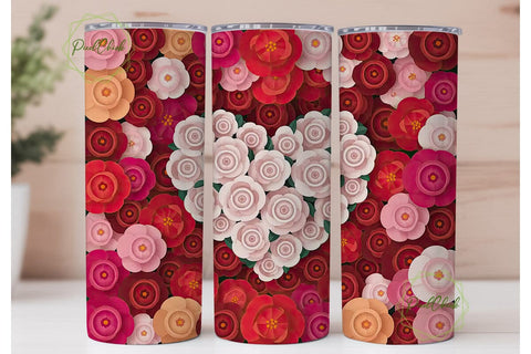 Red White Rose Heart 20oz Tumbler Wrap Sublimation PixelChick 