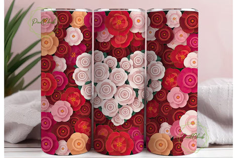 Red White Rose Heart 20oz Tumbler Wrap Sublimation PixelChick 