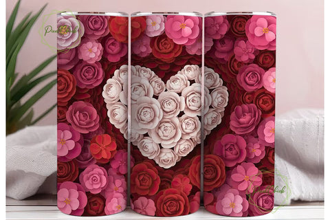 Red White Rose Heart 20oz Tumbler Wrap Sublimation PixelChick 
