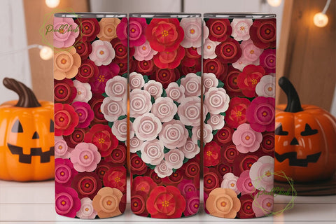 Red White Rose Heart 20oz Tumbler Wrap Sublimation PixelChick 