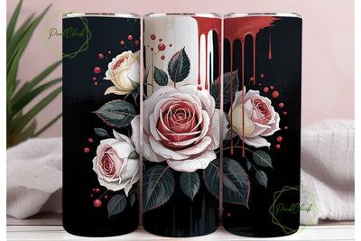 Red & White Roses 20oz Tumbler Wrap Sublimation PixelChick 
