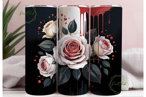 Red & White Roses 20oz Tumbler Wrap Sublimation PixelChick 