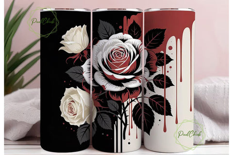 Red & White Roses 20oz Tumbler Wrap Sublimation PixelChick 