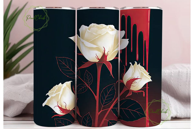 Red & White Roses 20oz Tumbler Wrap Sublimation PixelChick 