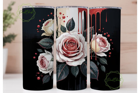 Red & White Roses 20oz Tumbler Wrap Sublimation PixelChick 