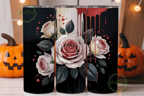 Red & White Roses 20oz Tumbler Wrap Sublimation PixelChick 