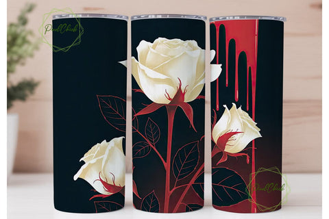 Red & White Roses 20oz Tumbler Wrap Sublimation PixelChick 