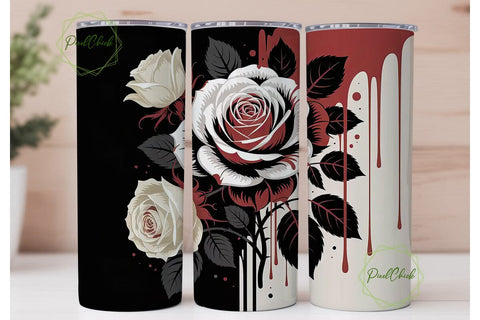 Red & White Roses 20oz Tumbler Wrap Sublimation PixelChick 