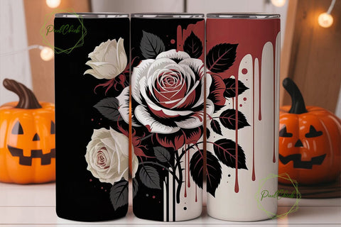 Red & White Roses 20oz Tumbler Wrap Sublimation PixelChick 