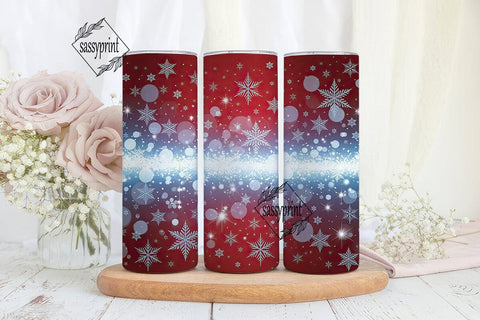 Red White Snowflake Bokeh 20oz Skinny Sublimation sassyprint 