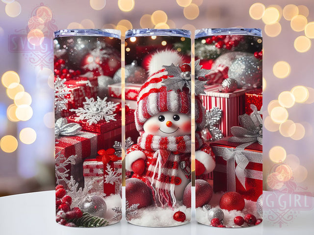 Red White Snowman Christmas Tumbler, Christmas Snowman Wrap, Holiday Sublimation Design, Festive Snowman Cup, 20Oz Skinny Tumbler Wrap, Winter Snowman Mug, Merry Christmas Design Sublimation SvggirlplusArt 
