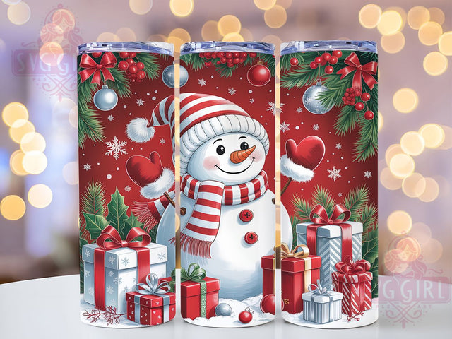 Red White Snowman Christmas Tumbler, Christmas Snowman Wrap, Holiday Sublimation Design, Festive Snowman Cup, 20Oz Skinny Tumbler Wrap, Winter Snowman Mug, Merry Christmas Design Sublimation SvggirlplusArt 