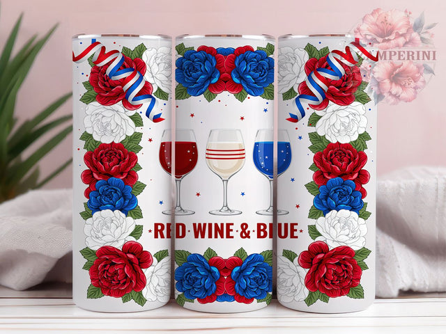 Red Wine Blue USA 20oz Tumbler, Patriotic Glasses, Stars And Stripes, Celebratory Design, Fourth Of July, Skinny Tumbler, Sublimation PNG Sublimation Li Zamperini 