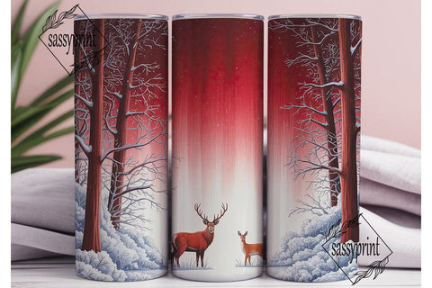 Red Winter Forest Deer 20oz Tumbler Wrap Sublimation sassyprint 