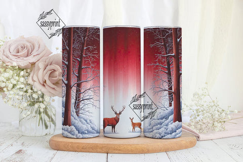 Red Winter Forest Deer 20oz Tumbler Wrap Sublimation sassyprint 