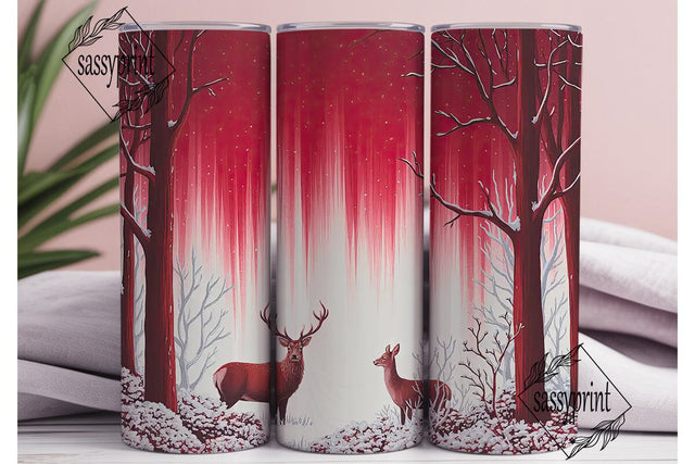 Red Winter Forest Deer 20oz Tumbler Wrap Sublimation sassyprint 