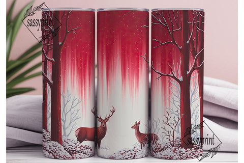 Red Winter Forest Deer 20oz Tumbler Wrap Sublimation sassyprint 